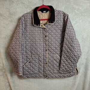 LANDS END Women Quilted Jacket 1X 16W-18W Corduroy Collar Equestrian + Gloves